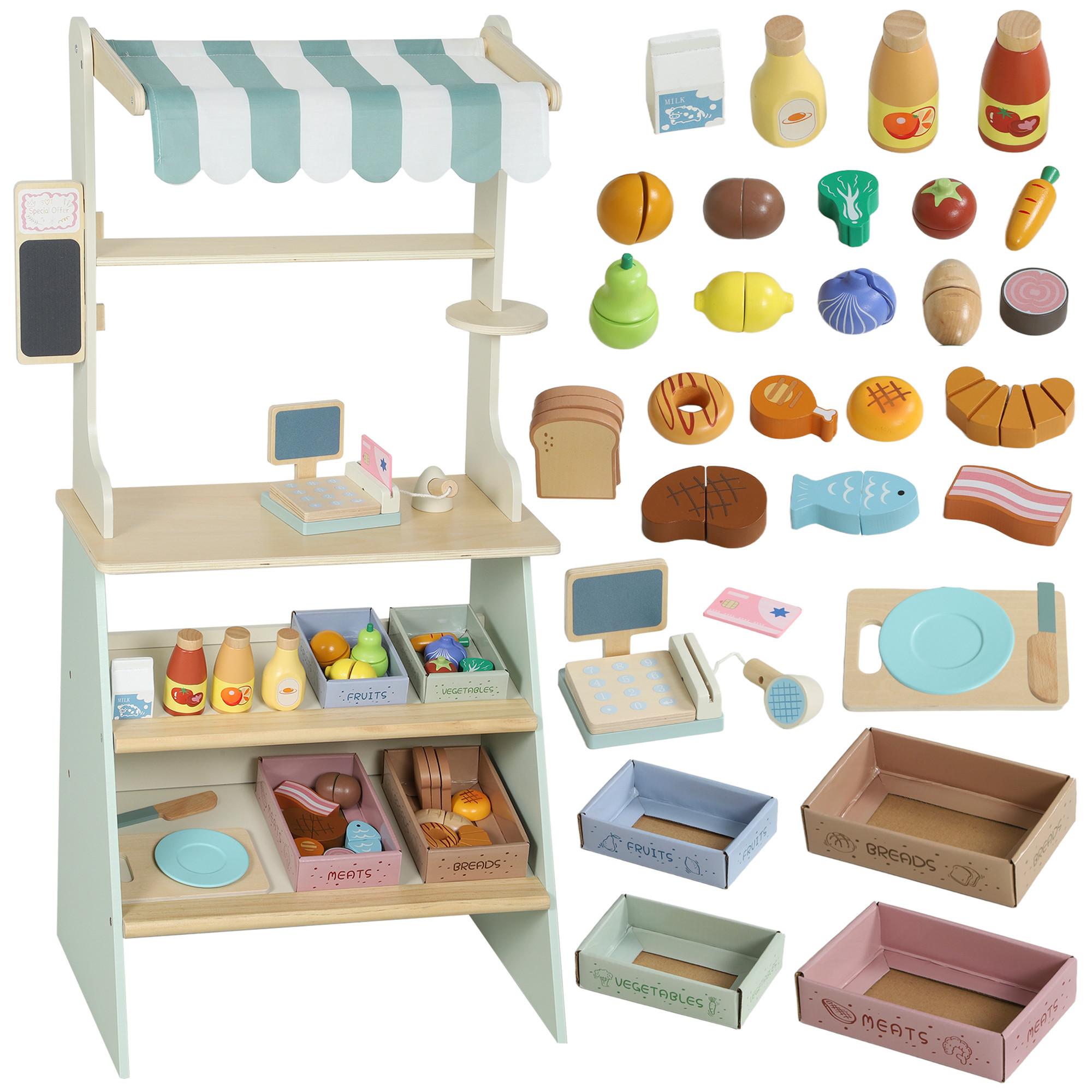 KINDER-KAUFLADEN MDF Kiefernholz Grün - Hellgrün, Holzwerkstoff (30/92.5/52cm) - AIYAPLAY