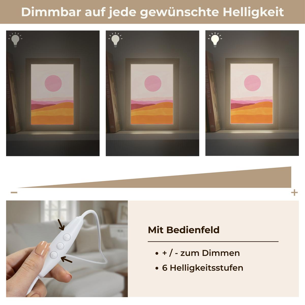 TISCHLEUCHTE Hügel - Orange - Sonne - Abstrakt 15x20 cm - Chromfarben, Holzwerkstoff (8/15/20cm) - OnlyWow