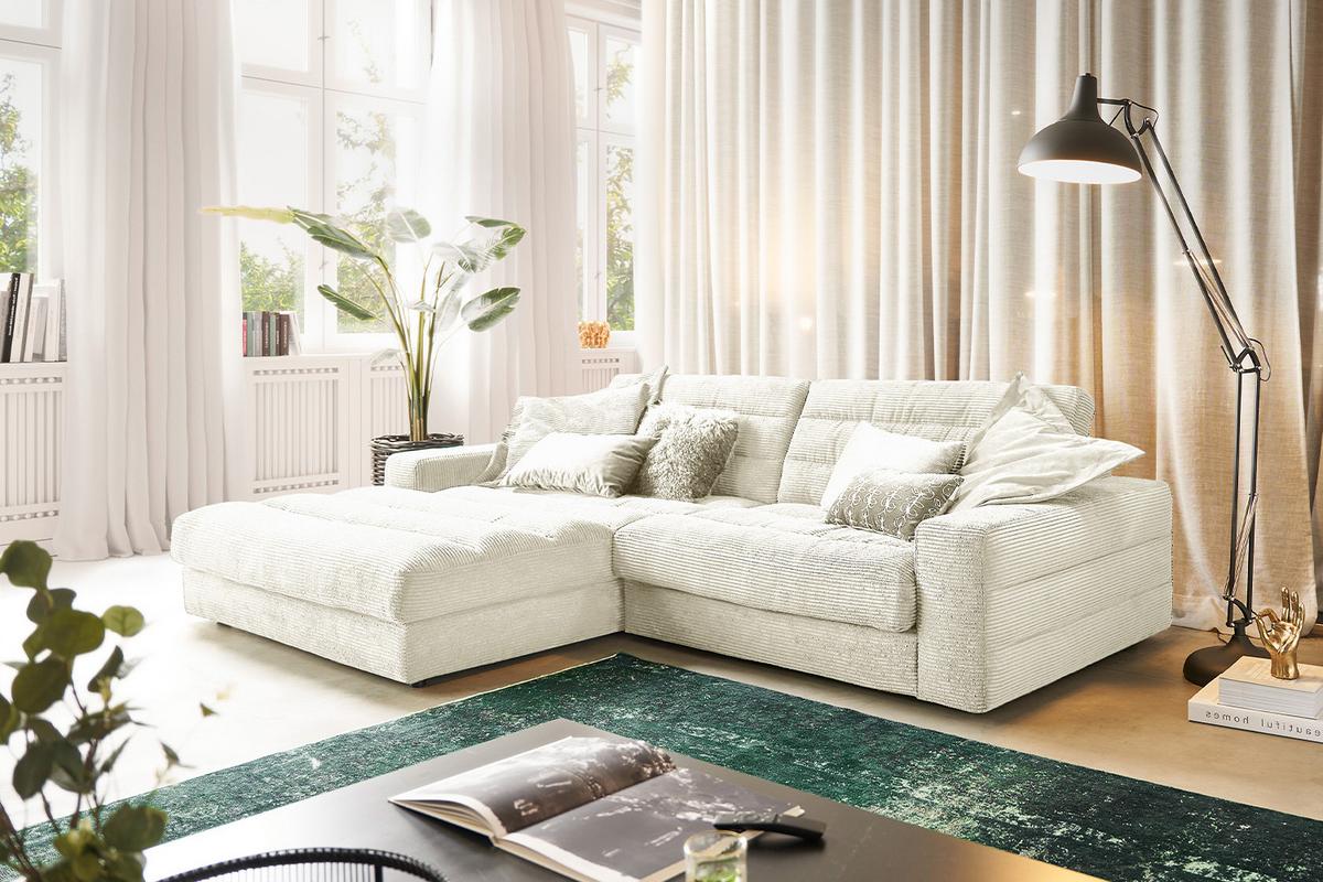 ECKSOFA LANA SOFA Cremeweiß Cord - Creme/Schwarz, Textil (296/205cm) - KAWOLA