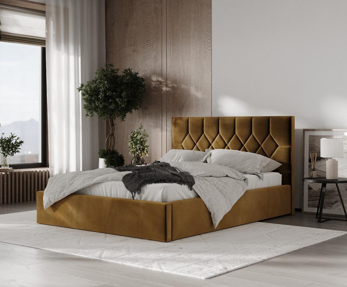 POLSTERBETT Brisa 180/200 cm Honiggelb im Kronos Stoff - Schwarz/Naturfarben, Holz/Holzwerkstoff (180/200cm) - AltaBeds