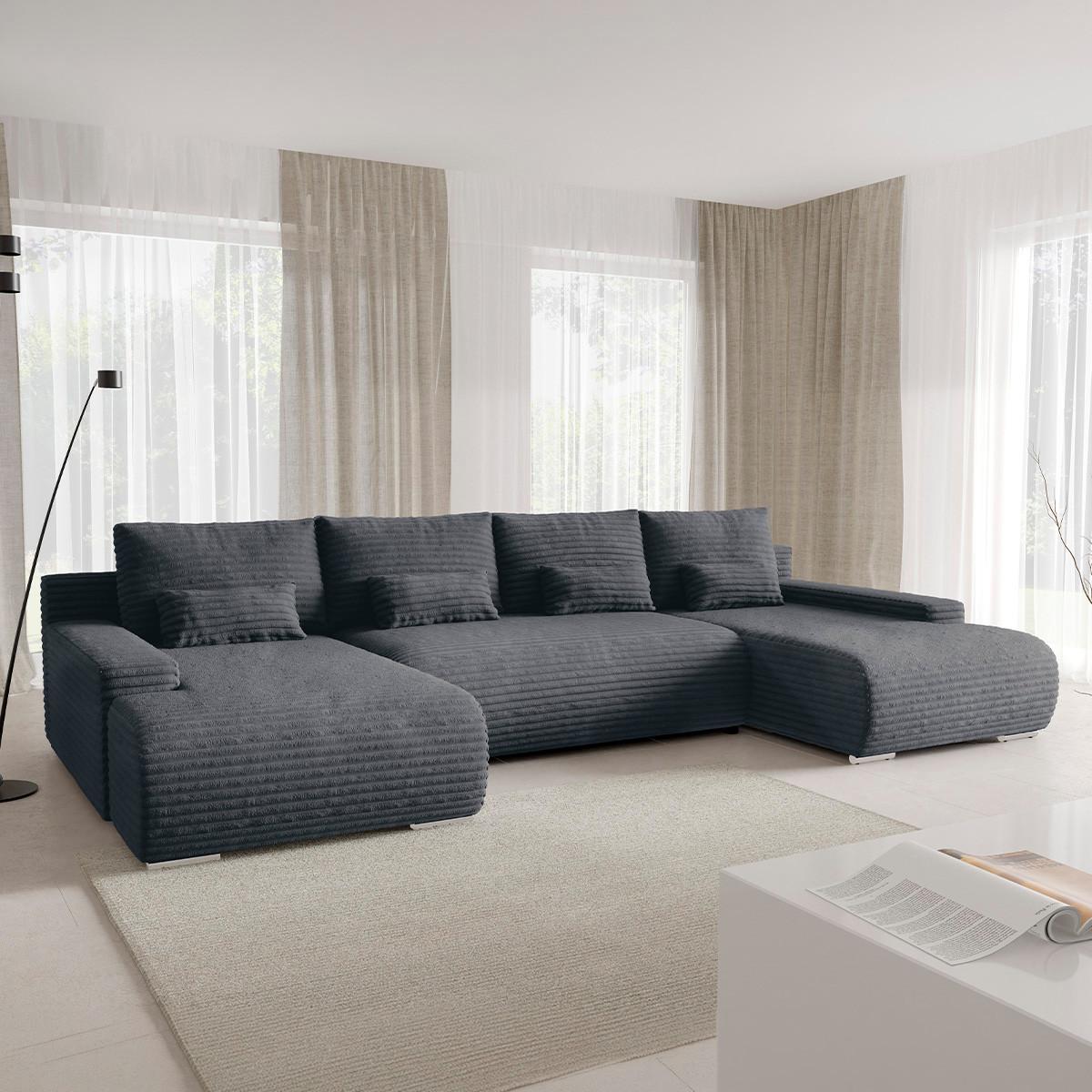 PANORAMASOFA Ivana 4 Sitzplätze Dunkelgrau - Grau, Holz (350/85/172cm) - Petits-meubles