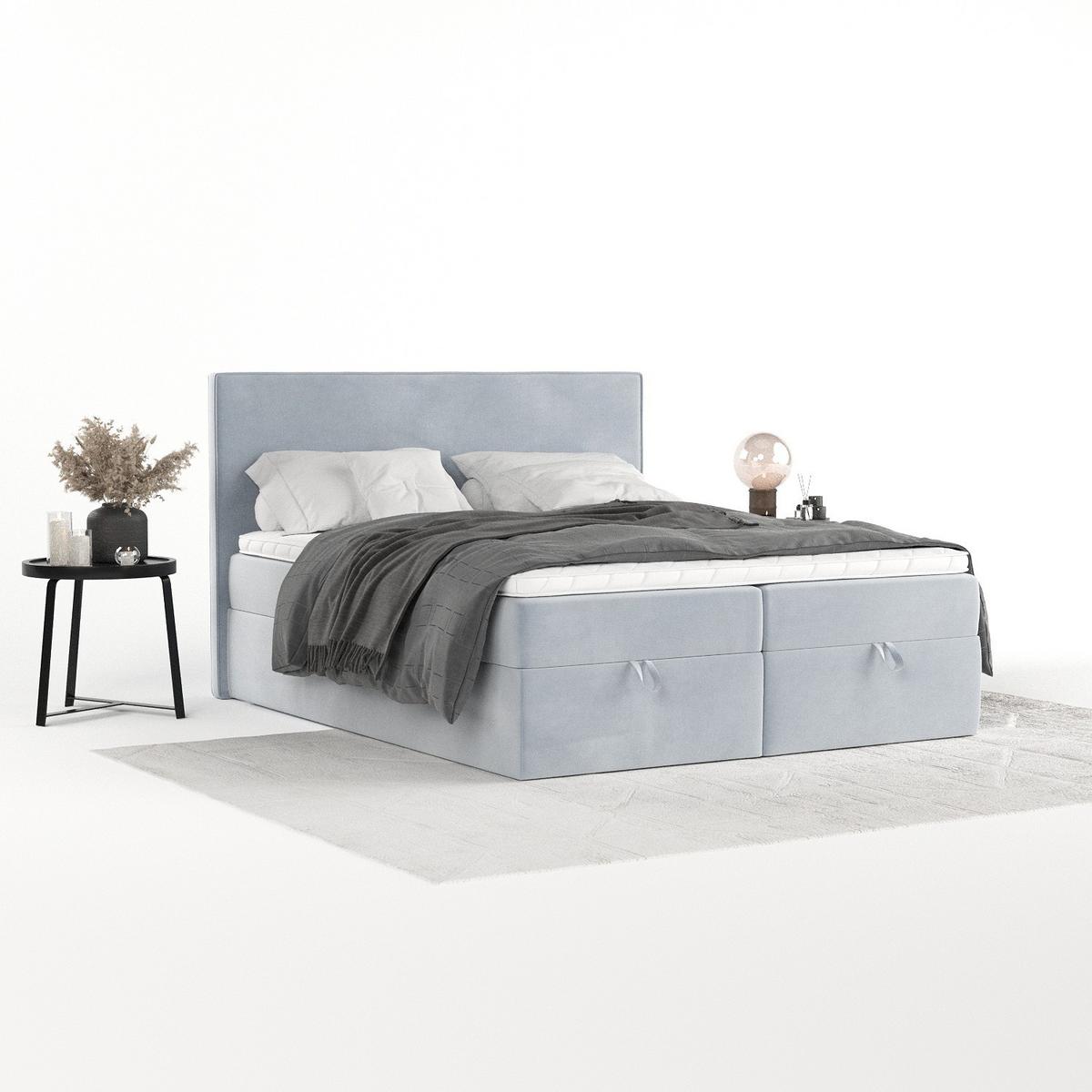 BOXBETT Velma 140/200 cm Hellgrau im Paros Stoff - Hellgrau/Schwarz, Holz/Holzwerkstoff (140/200cm) - AltaBeds