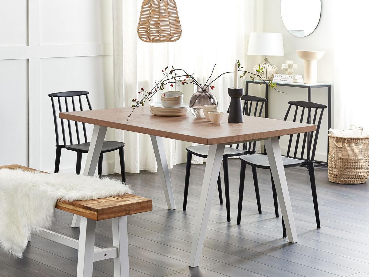 ESSZIMMERTISCH 150/90/75 cm Hellbraun, Weiß Rechteckig Lenister - Hellbraun, Holzwerkstoff (150/90/75cm) - Beliani