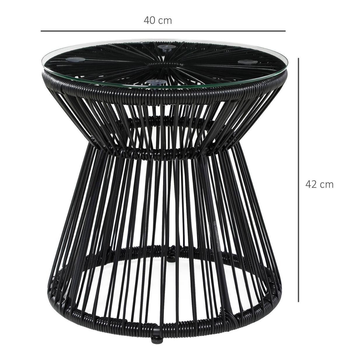 BALKONTISCH, Schwarz, Eisen, PE-Rattan, Glas - Schwarz, Kunststoff (40/40/42cm) - Outsunny