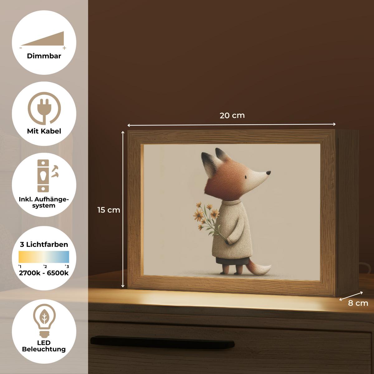 NACHTTISCHLAMPE Fuchs - Gelbe Blumen - Minimalistisch 20x15 cm - Taupe, Holzwerkstoff (8/20/15cm) - OnlyWow