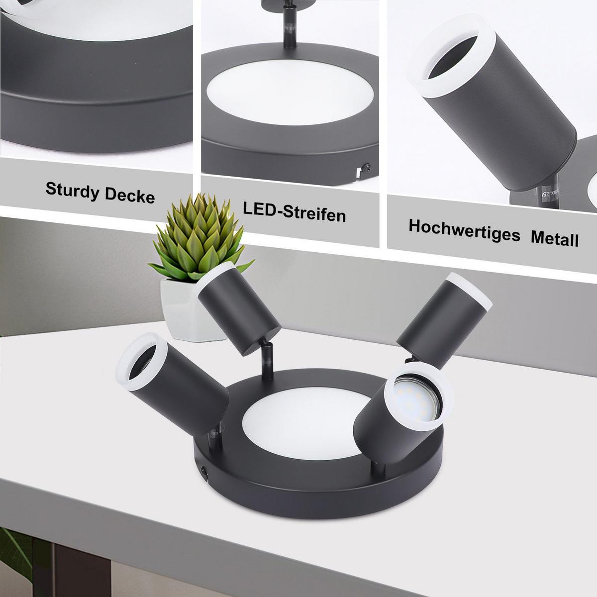 DECKENSTRAHLER Bogen 4-flammig 25/25/16.9 cm - Schwarz, Metall (25/25/16.9cm) - Nettlife