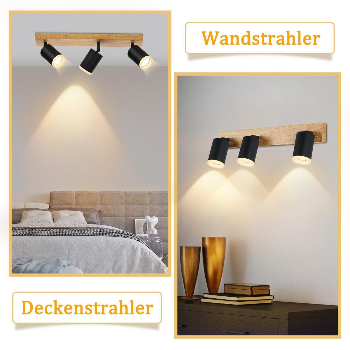 DECKENSTRAHLER Recklinghausen 3-flammig 41/6/15 cm - Schwarz, Holz (41/6/15cm) - Nettlife