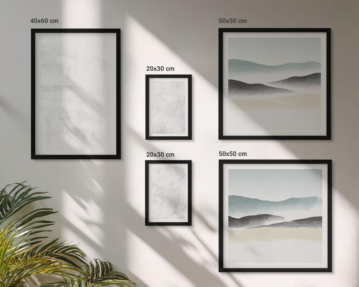 BILDER SET 5er Set - 50x50 cm & 20x30 cm & 40x60 cm Schwarzer Rahmen - Weiße Flecken auf Leinwandhintergrund - Schwarz, Kunststoff (40/60cm) - TULUP