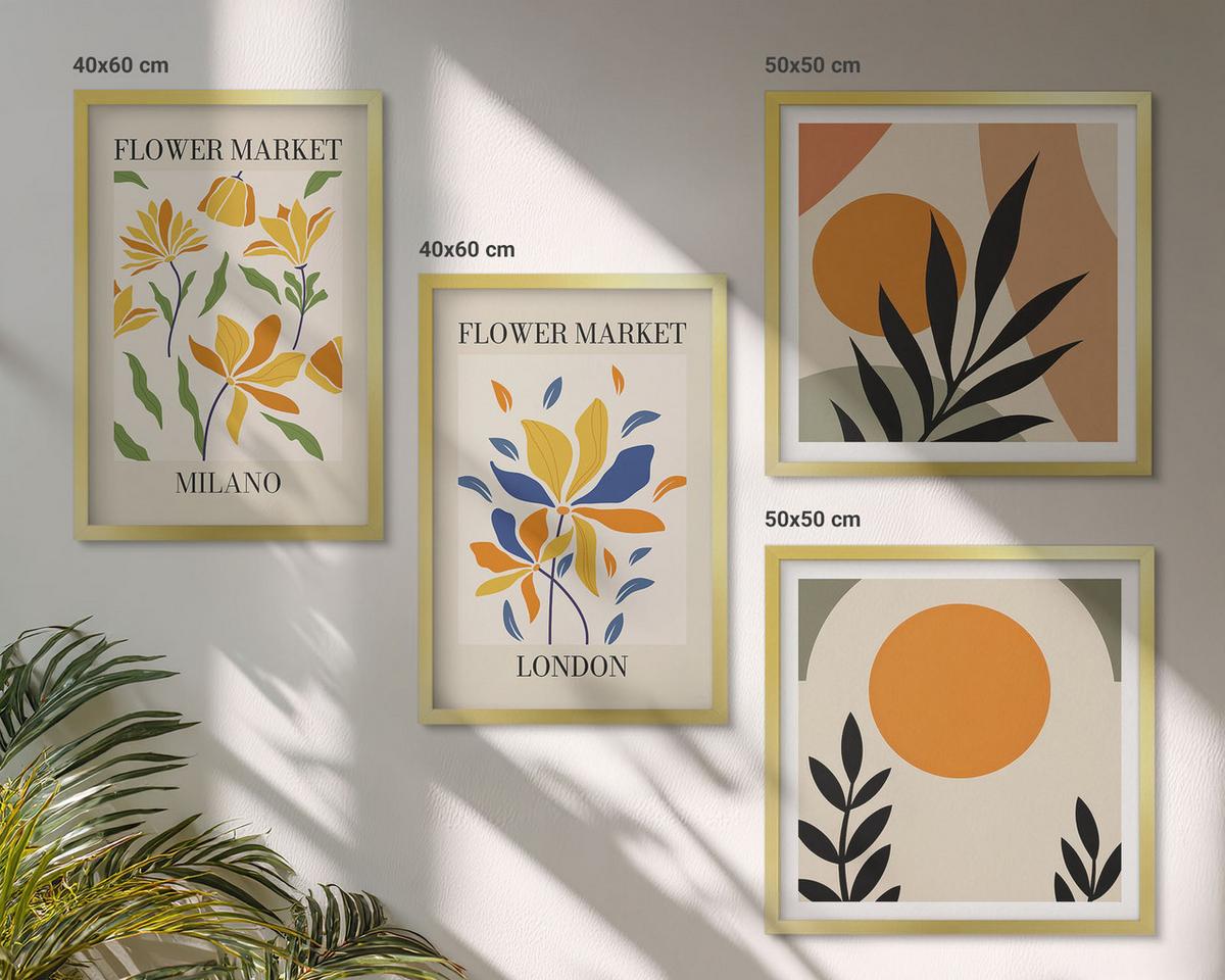 BILDER SET 4er Set - 50x50 cm & 40x60 cm Goldrahmen - Blumenposter Paris Mailand - Goldfarben, Kunststoff (50/50cm) - TULUP