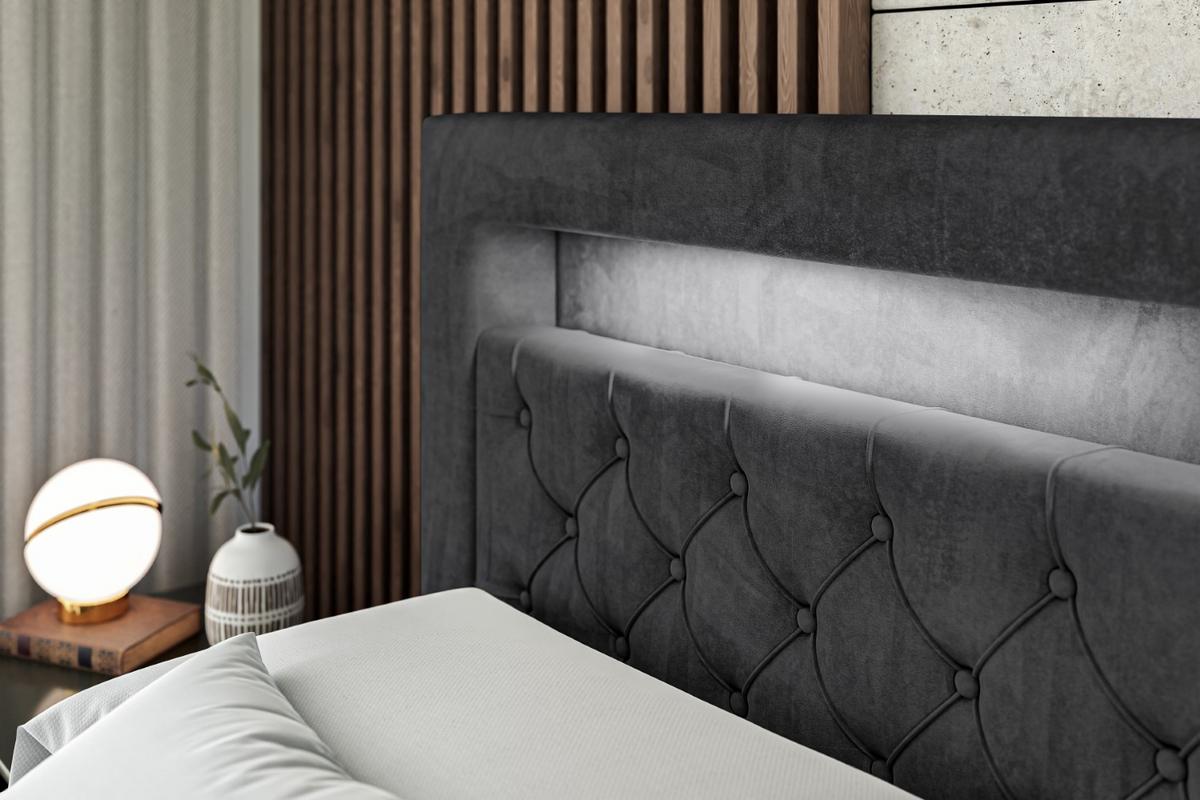 BOXBETT LED mit H3-Matratze und Lattenrost - NOEL GOLD - 140x200 Schwarz - Schwarz, Holzwerkstoff (140/200cm) - ALTDECOR