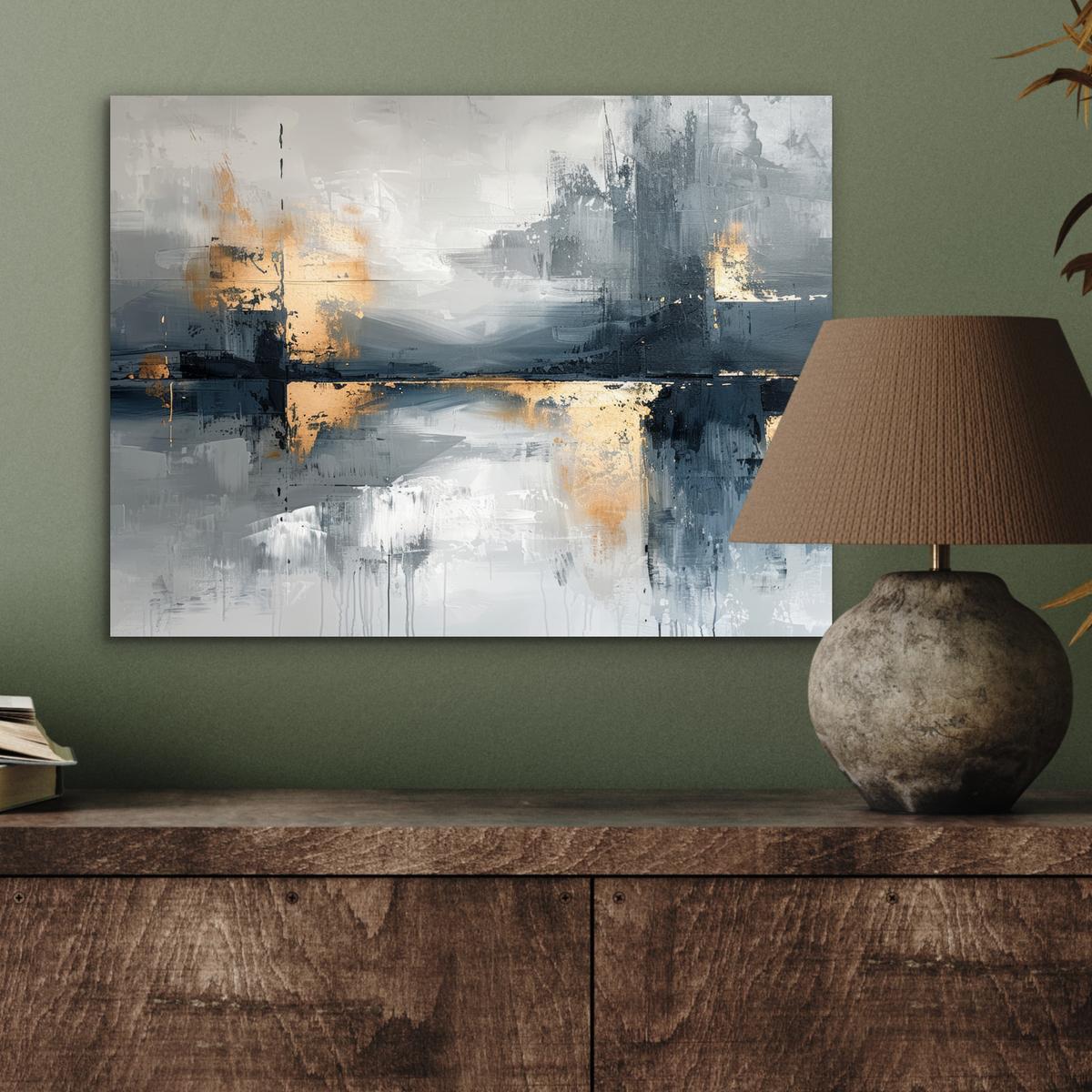 METALLBILD Kunst - Grau - Gold - Abstrakt 40x30 cm - Dunkelgrau, Metall (40/30cm) - MuchoWow