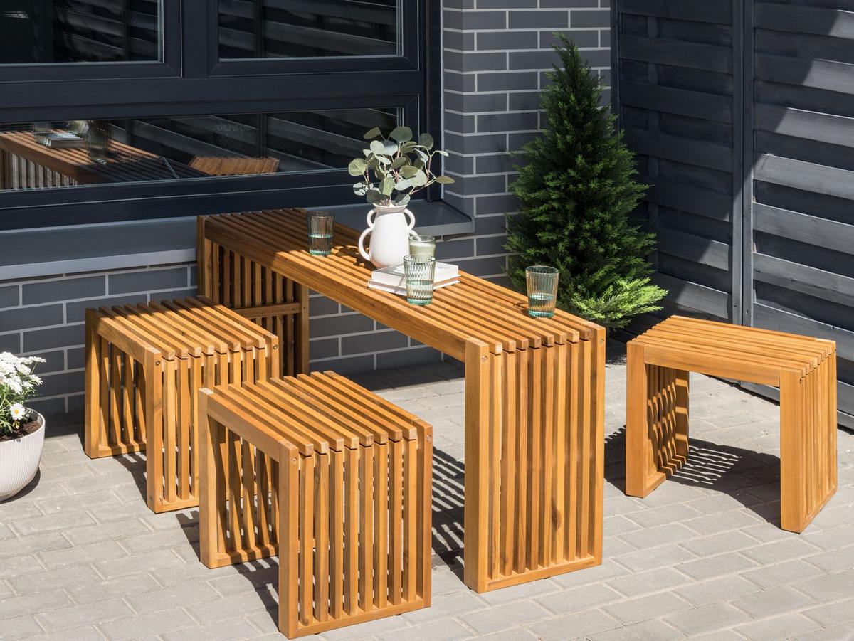 GARTENMÖBEL SET 3-Sitzer Akazienholz hellbraun 4-teilig Bellano - Hellbraun, Holz - Beliani