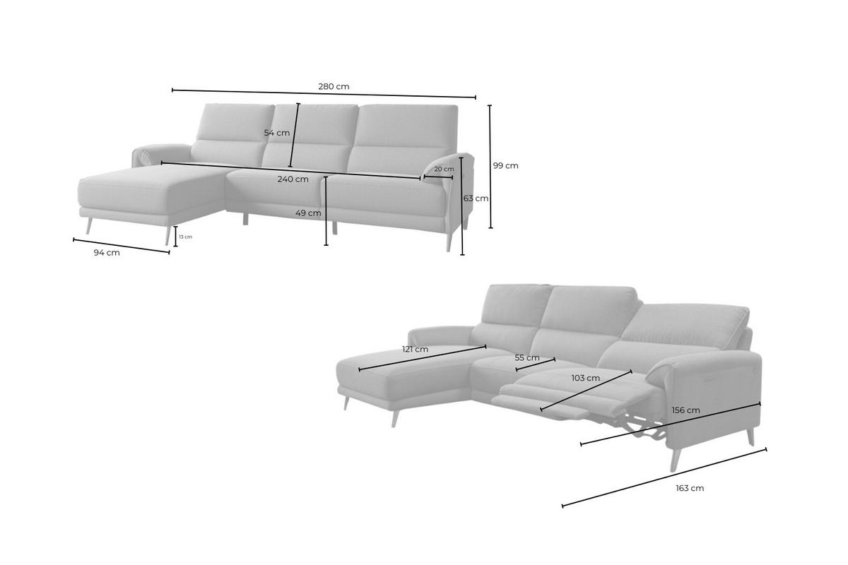 ECKSOFA ADRIANA Anthrazit Flachgewebe Relaxfunktion - Anthrazit/Schwarz, Textil/Metall (280/163cm) - KAWOLA