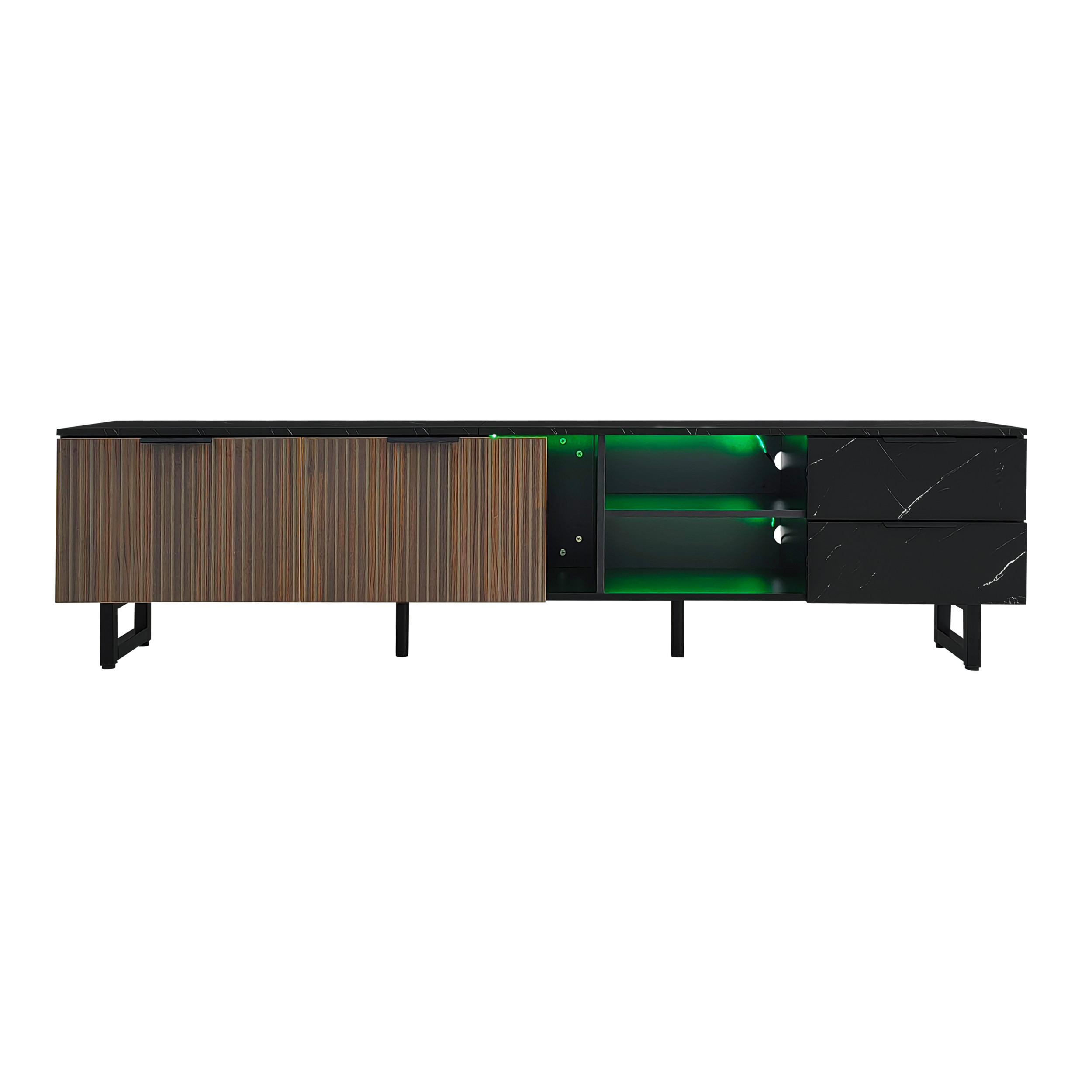 LOWBOARD mit LED, 2 Türen und 2 Schubladen - Dunkelbraun, Holzwerkstoff (200/50/38cm) - Urban Meuble