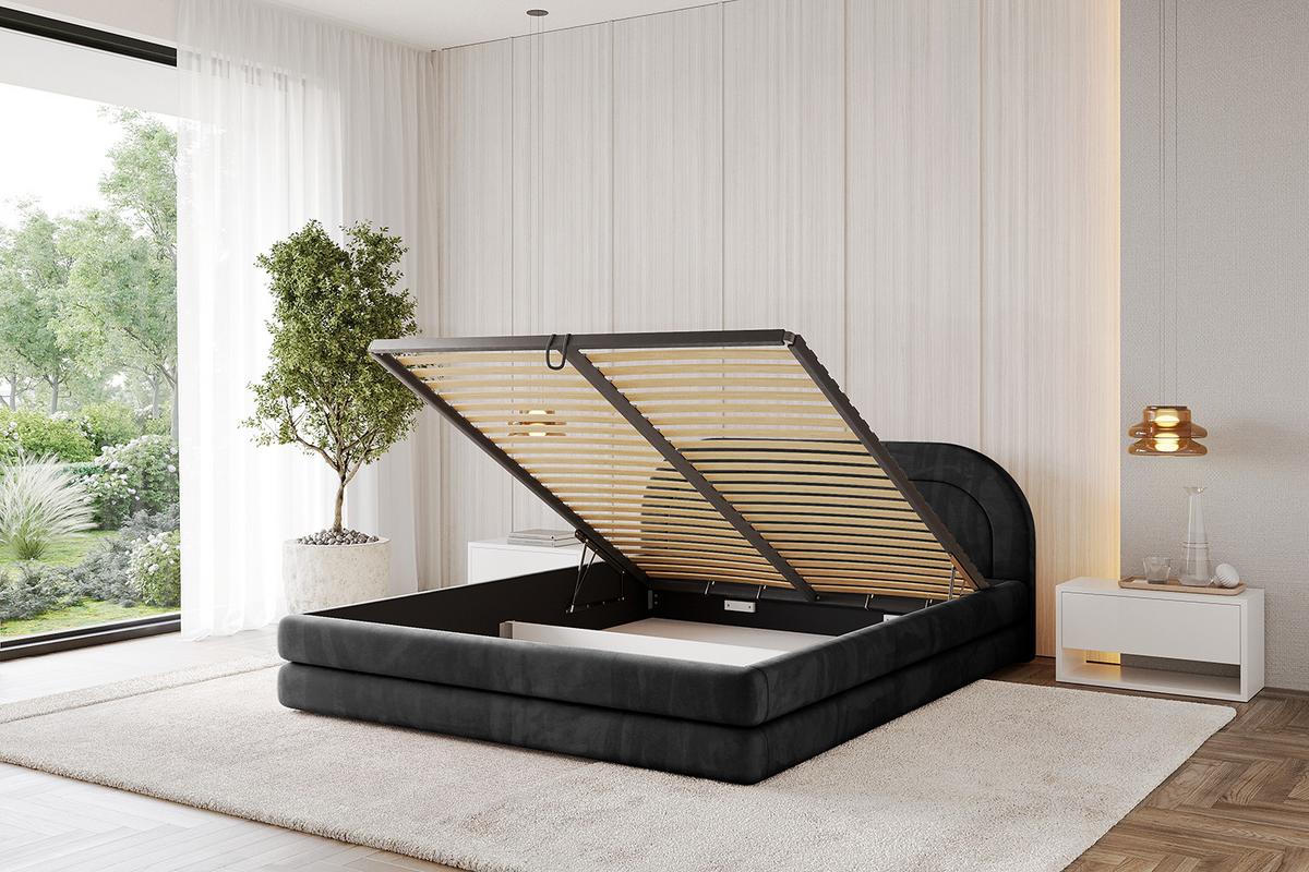 POLSTERBETT mit Bettkasten und Lattenrost, Bett mit Matratze H3/H4 - LERIS-v1 180x200 Schwarz - Schwarz, Holzwerkstoff/Textil (180/200cm) - ALTDECOR