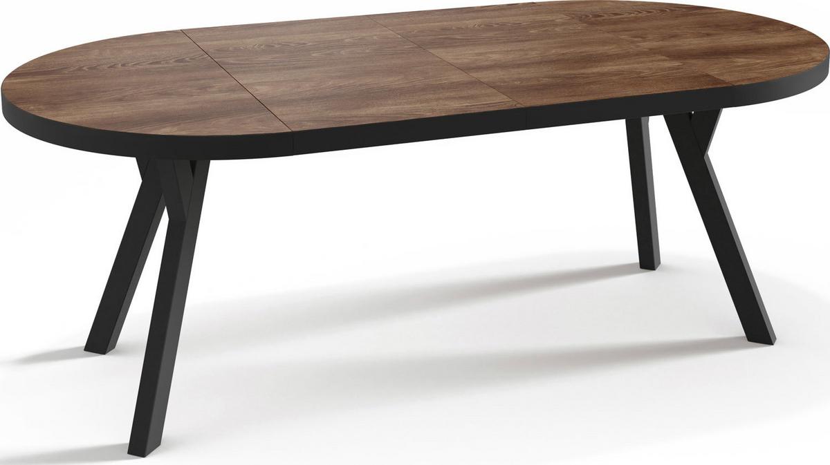 ESSTISCH Twixy runder ausziehbarer, Arvadonna Chestnut 100-200/100/76 cm - Kastanienfarben/Schwarz, Holz/Holzwerkstoff (100/200/76cm) - WFL GROUP