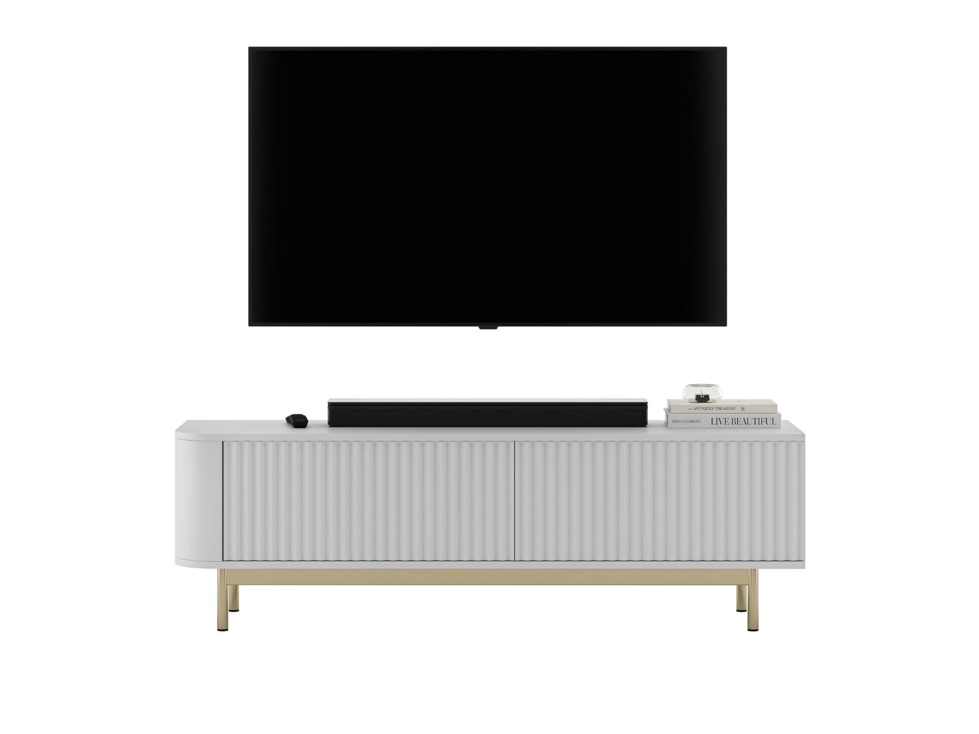 TV-LOWBOARD Aurora Weiß matt 140 cm mit goldenem Metallrahmen - Goldfarben/Weiß, Holzwerkstoff/Metall (140/44/35cm) - Meble Lindner