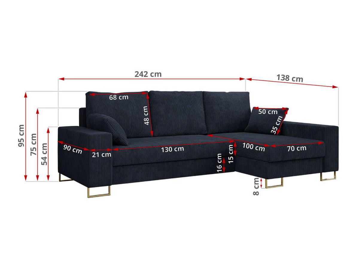 ECKSOFA Dorian Cord Dunkelblau - Goldfarben/Dunkelblau, Textil/Metall (242/138cm) - MKS