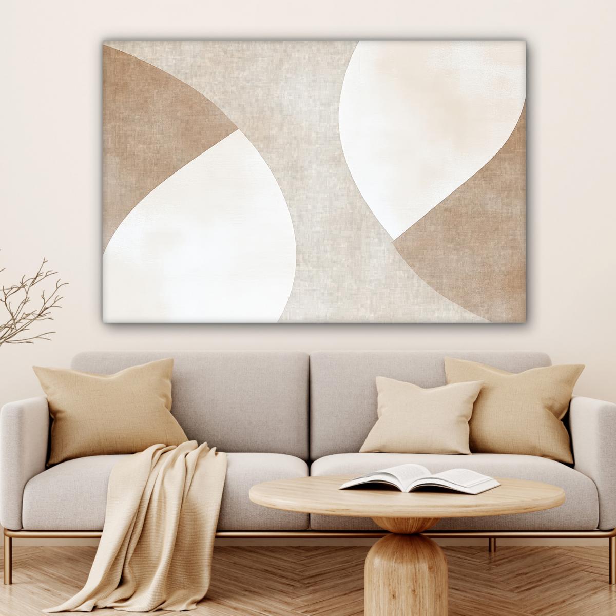 LEINWANDBILD Braun - Japandi - Abstrakt Wohnzimmer Groß 120x80 cm - Sandfarben, Textil (120/80cm) - MuchoWow