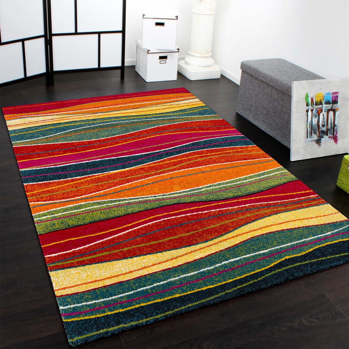 KURZFLORTEPPICH, mit Wellenmuster, aus Polypropylen, Mehrfarbig, 200 x 290 cm - Multicolor, Textil (290/200cm) - KADIMA DESIGN