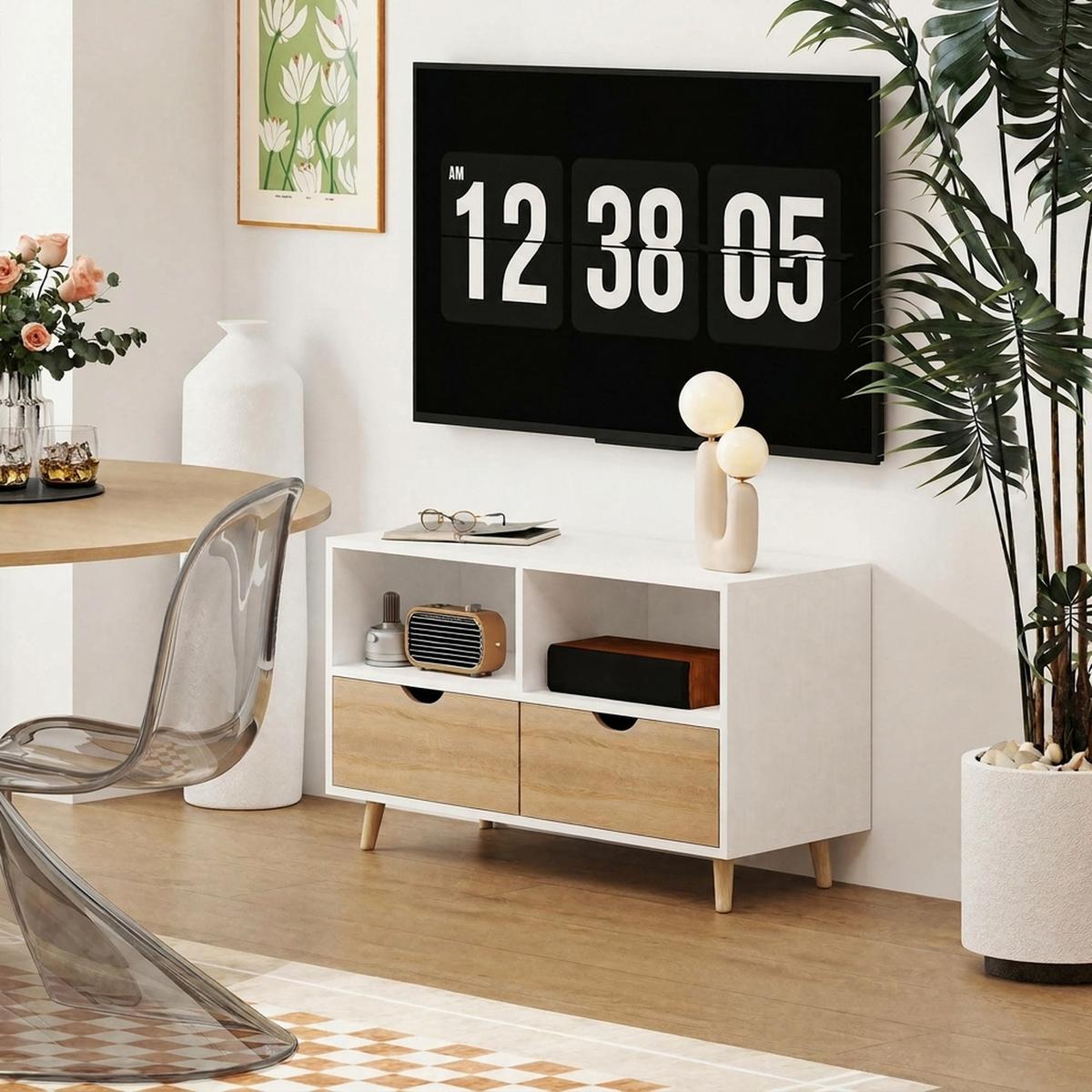 TV-SCHRANK Lowboard mit 2 Ablage, Schublade, Weiß - Weiß, Holzwerkstoff (39/58.3/99cm) - HOMCOM