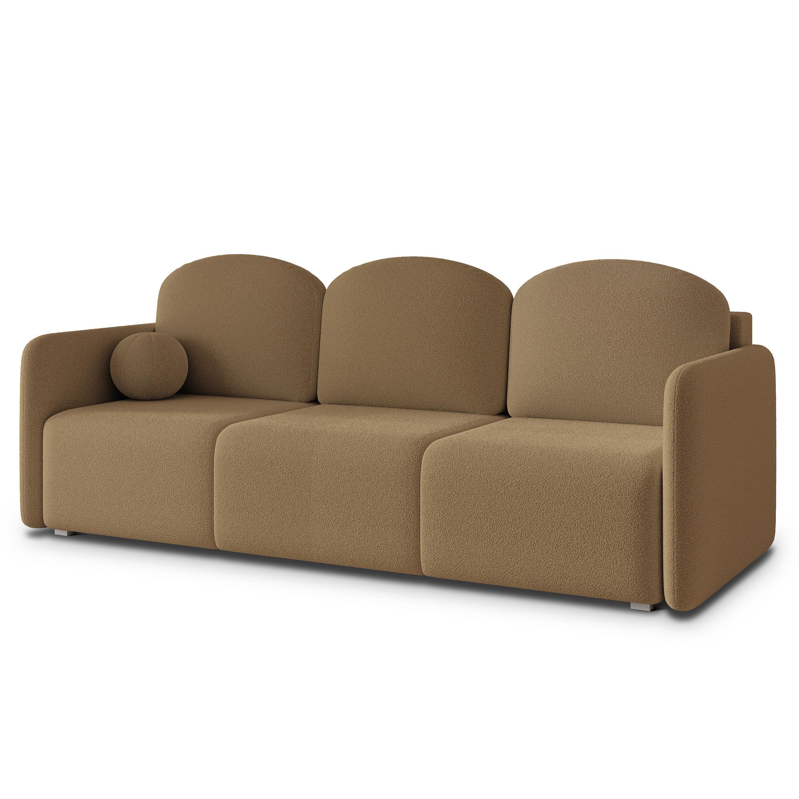 BETTSOFA SUVI III Q Hellbraun Bucle-Stoff mit Schlaffunktion - Hellbraun, Textil (220/85/90cm) - MASSENO