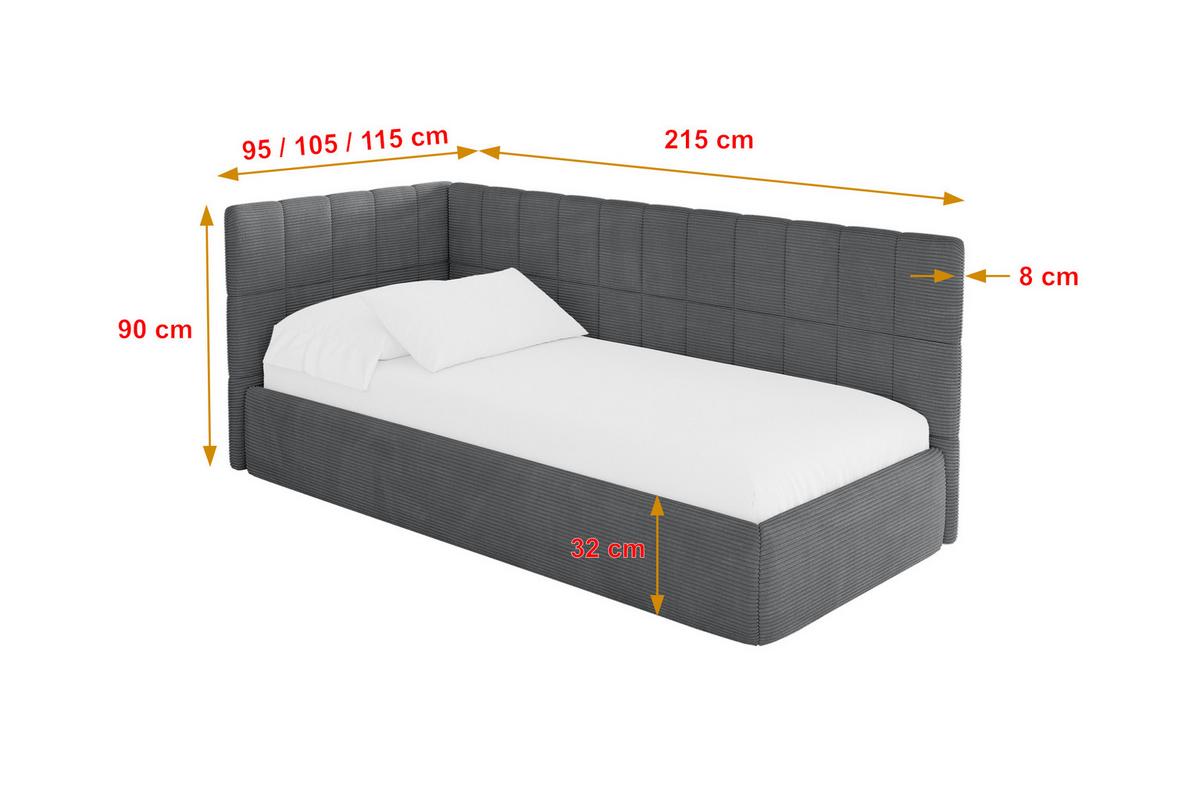 EINZELLBETT Jugendbett mit Bettkasten, Rechts - TULY 100x200 Dunkelgrau - Schieferfarben, Holzwerkstoff/Textil (100/200cm) - ALTDECOR