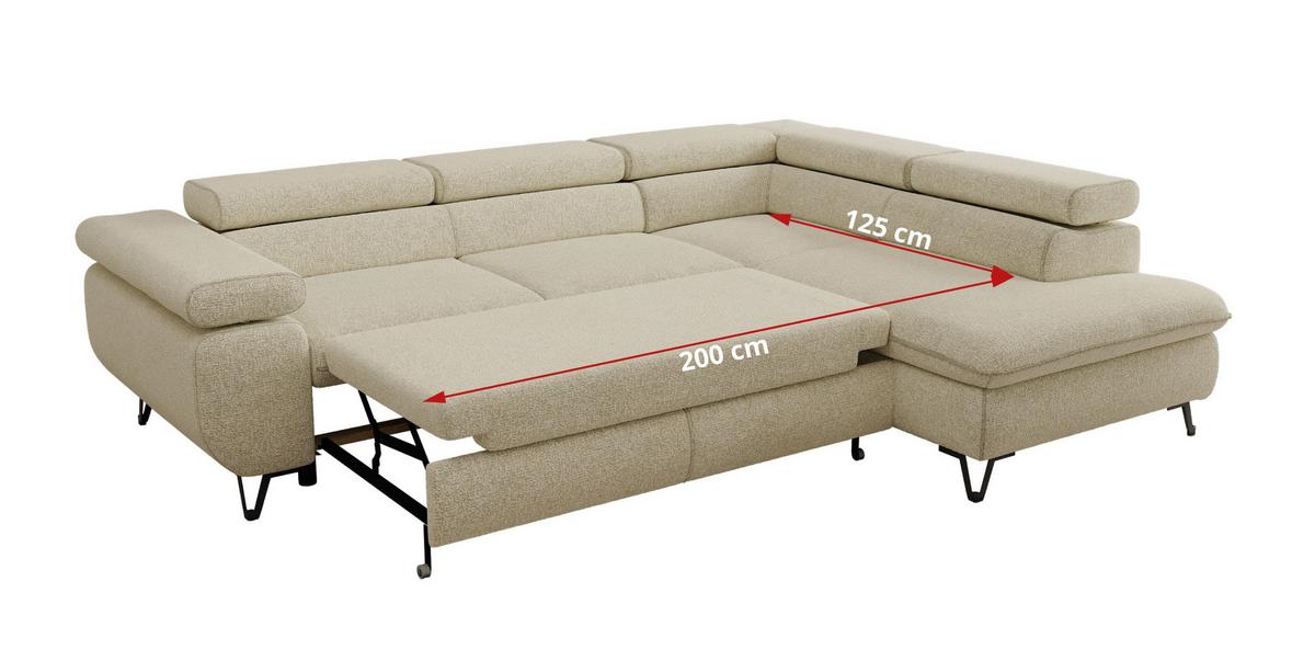 ECKSOFA PABLO L Creme Struktur - Rechts Seite - Creme/Schwarz, Textil/Metall (273/208cm) - MKS