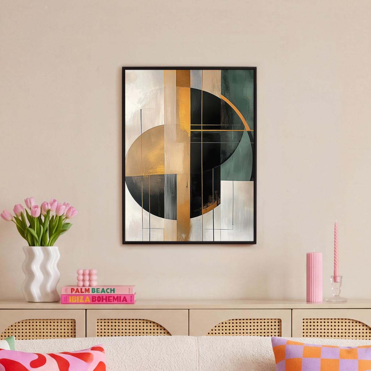 LEINWAND Bilder mit Rahmen - Abstrakt - Gold - Bronze - Grün - Formen - Modern - 50x70 - Multicolor, Textil (50/70cm) - MuchoWow