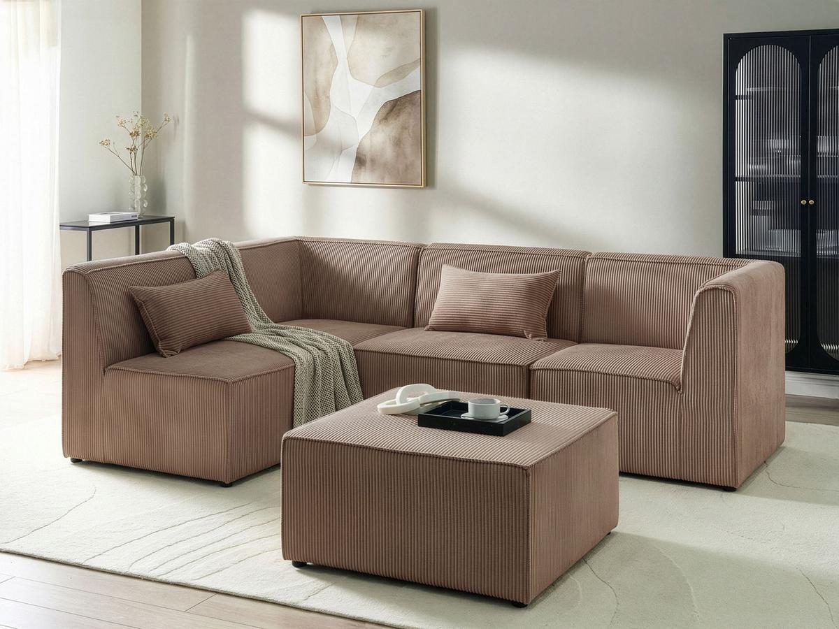ECKSOFA Modul 4-Sitzer rechtsseitig Sandbeige Cord mit Ottomane Lemvig - Sandfarben/Beige, Textil (250/166cm) - Beliani