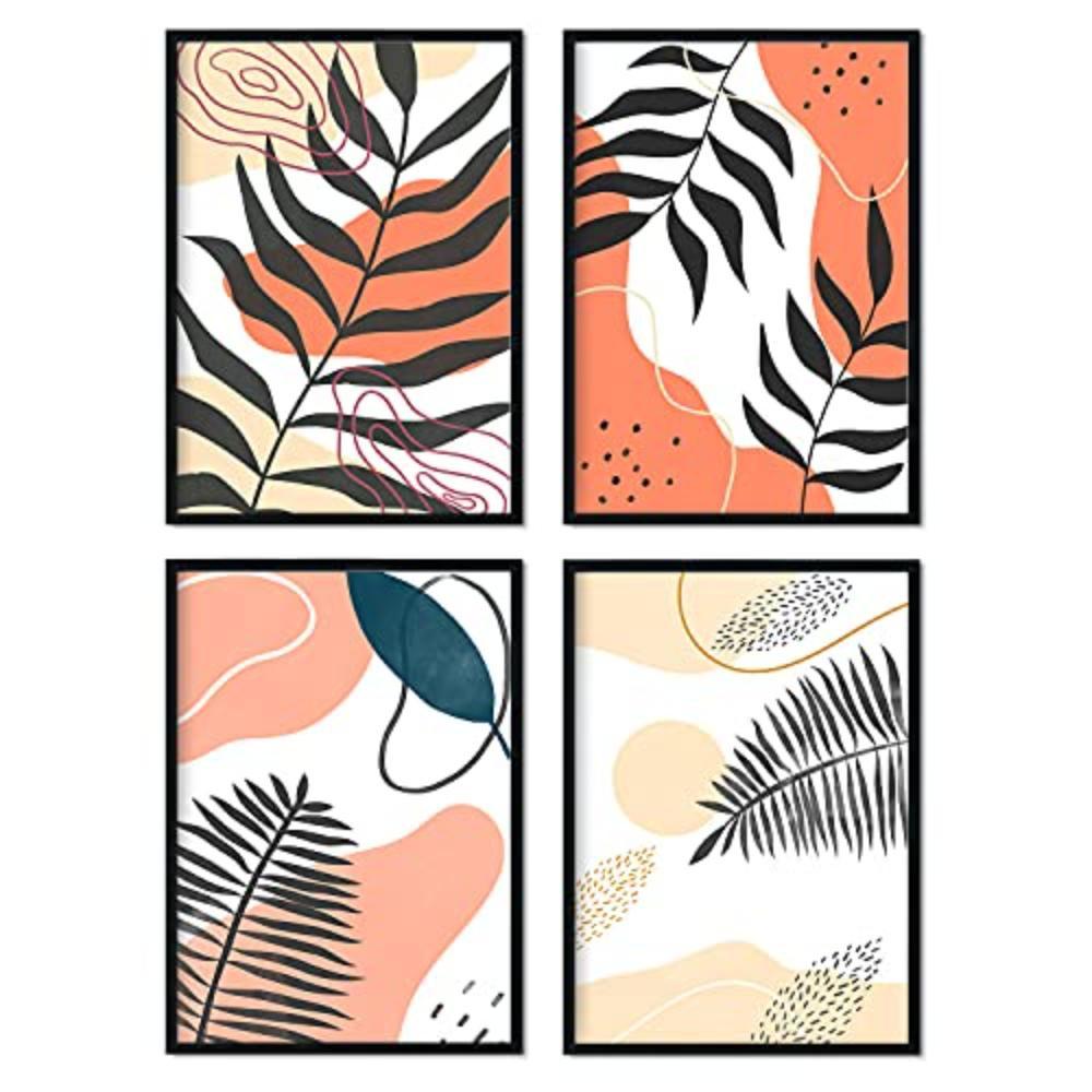 POSTER Set mit 4 abstrakten 2 floralen in warmen Erdtönen A4 Rahmenlos - Klar, Papier (29.7/3cm) - Nacnic