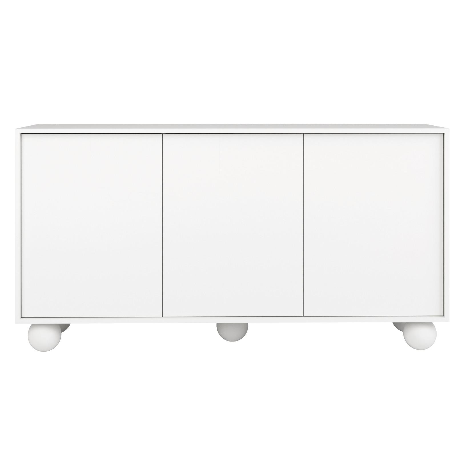 KOMMODE Adel mit 3 Türen und runden Füßen, 154 cm, Griffloss, Weiß - Weiß, Holzwerkstoff (154/81/38cm) - Beautysofa