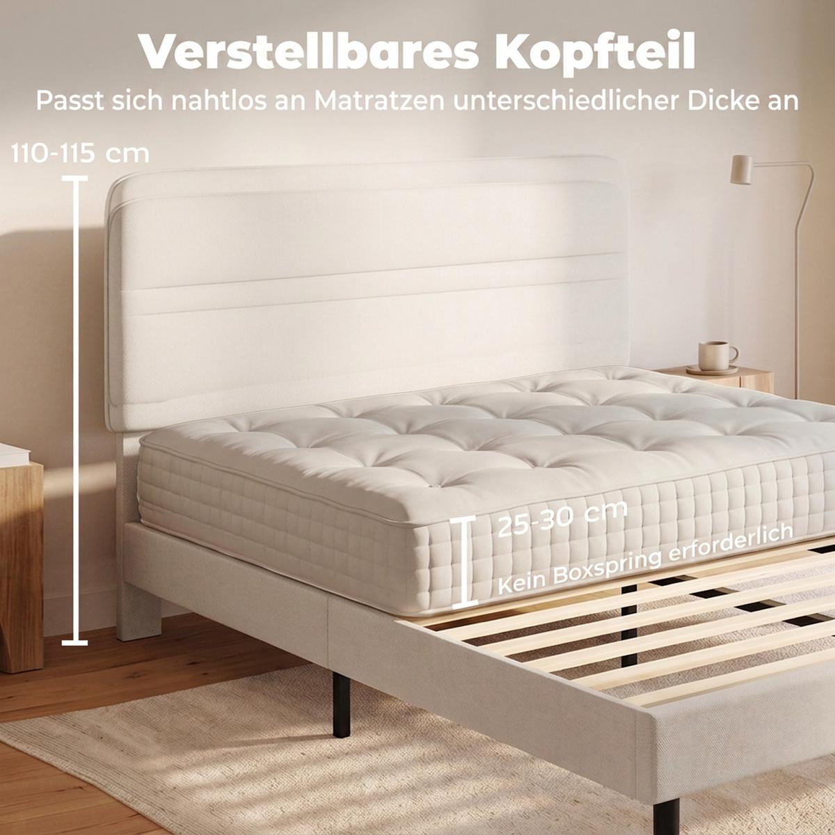 BETTGESTELL Polyester Sperrholz Beige - Beige, Holzwerkstoff/Textil (140/200cm) - HOMCOM