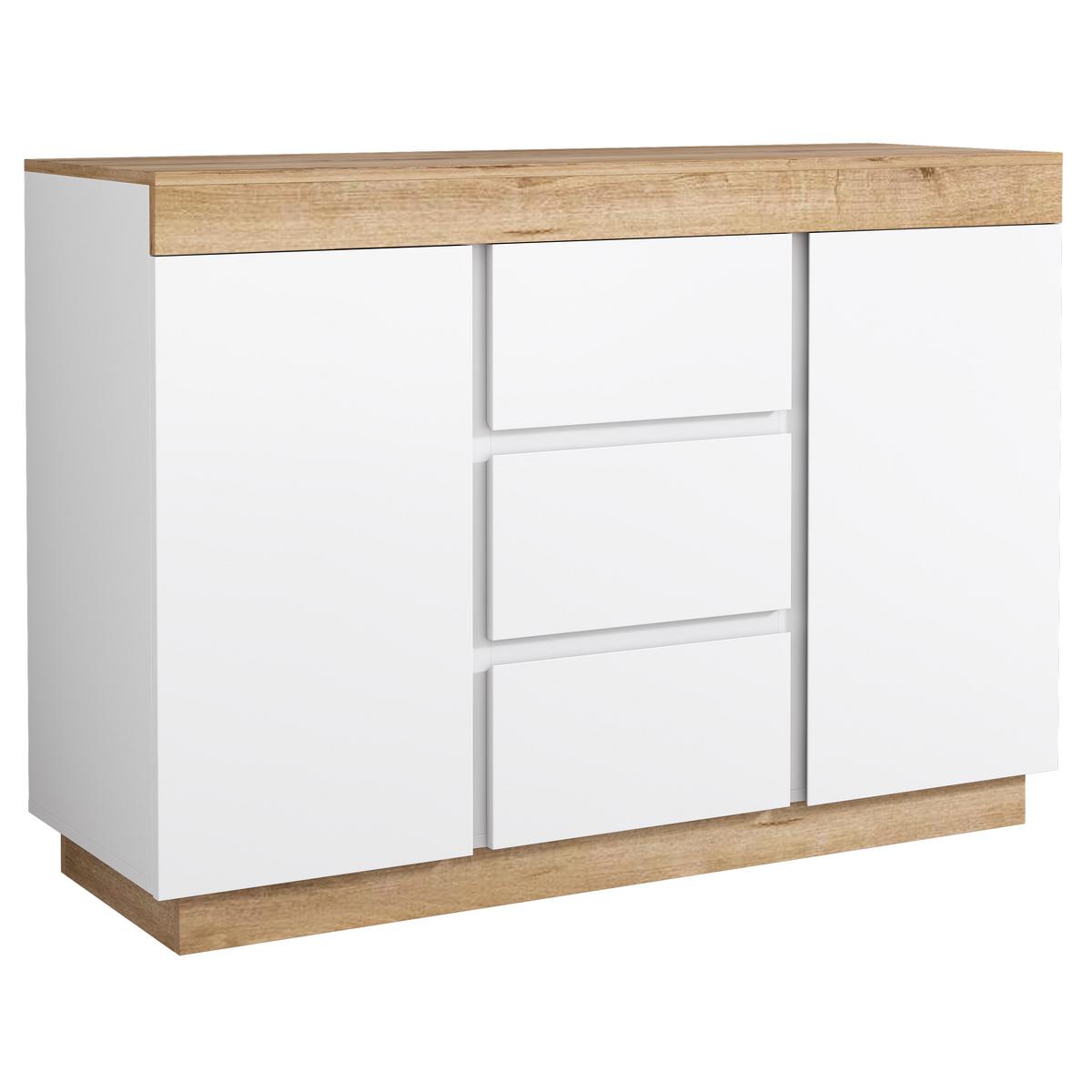 SIDEBOARD weiß eiche 120cm 3 schubladen 2 türen - Weiß, Holzwerkstoff (120.5/82.5/40cm) - Urban Meuble
