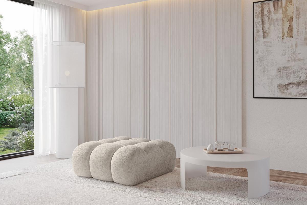 POUF OLEA-PUF 91x87x44 cm Beige Velours Modular Sitzhocker - Beige/Schwarz, Holzwerkstoff/Kunststoff (91/44/87cm) - ALTDECOR