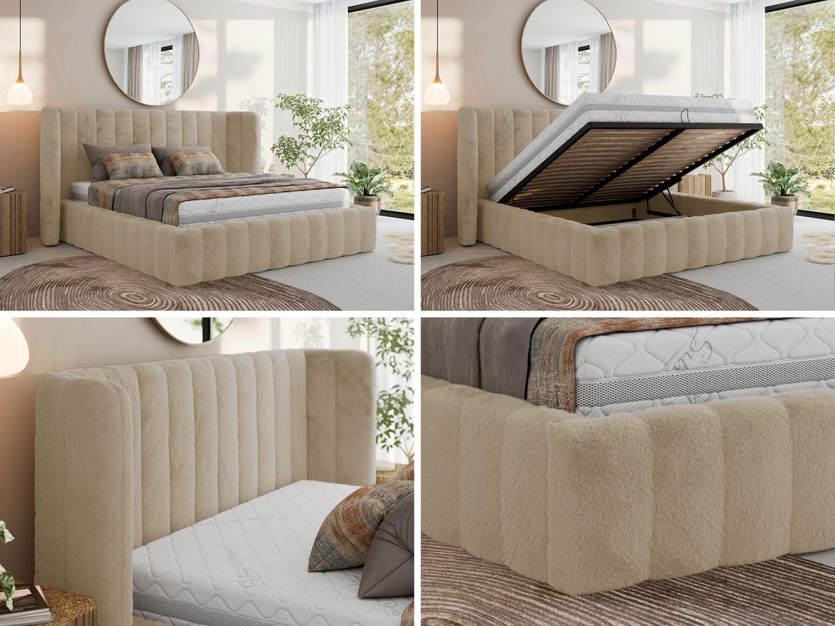 POLSTERBETT GOLETTA CLASSIC 160/200 - Creme Plüsch - Multipocket-Matratze - Creme, Textil (160/200cm) - MKS