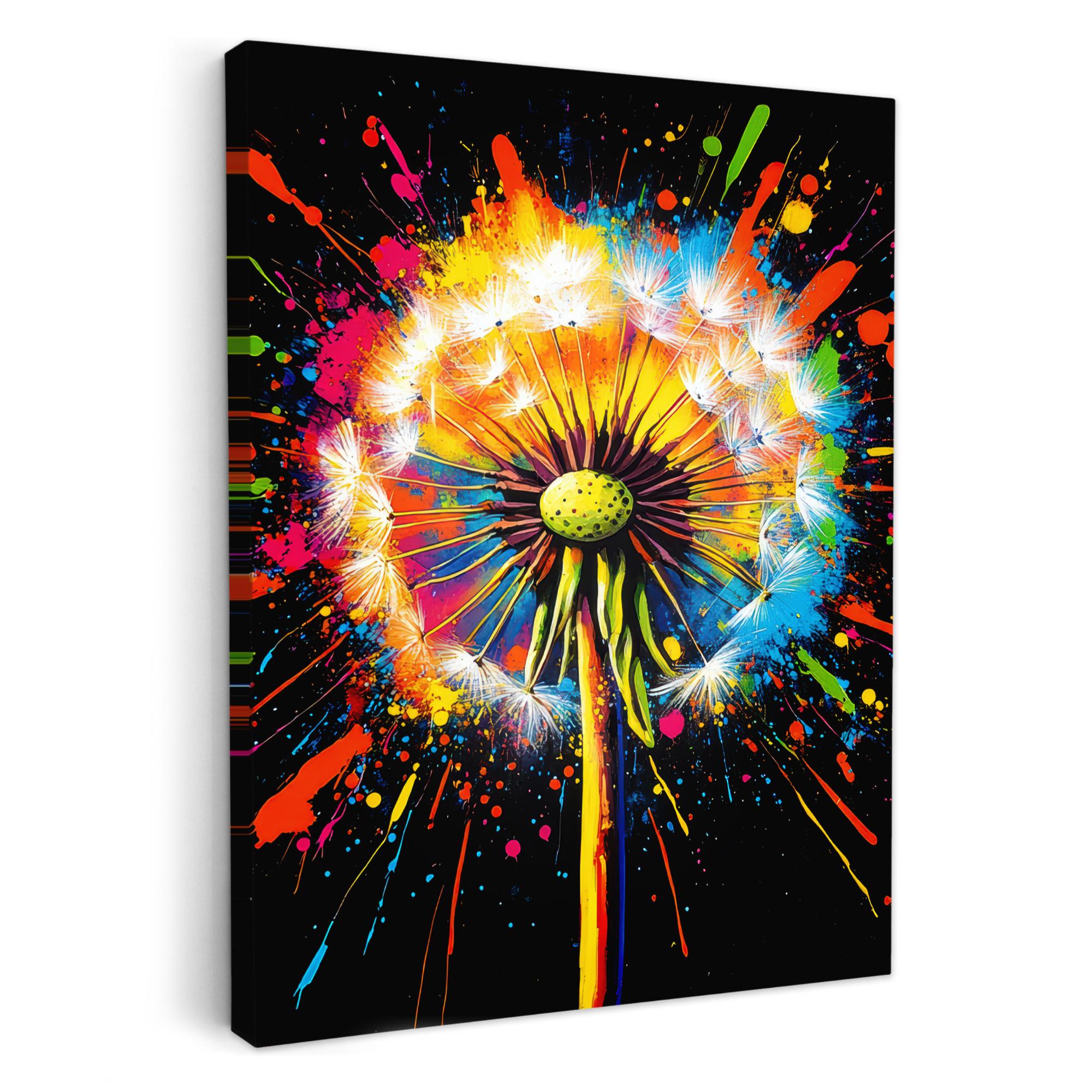 LEINWANDBILD Löwenzahn - Graffiti - Farbenfroh - Blumen - Natur Wandbild Wohnzimmer 60x80 cm - Multicolor, Textil (60/80cm) - MuchoWow