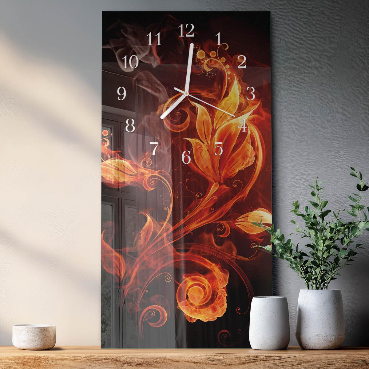 WANDUHR aus Glas 30x60 cm - Feuerblume - Orange, Glas (30/60/0.4cm) - TULUP