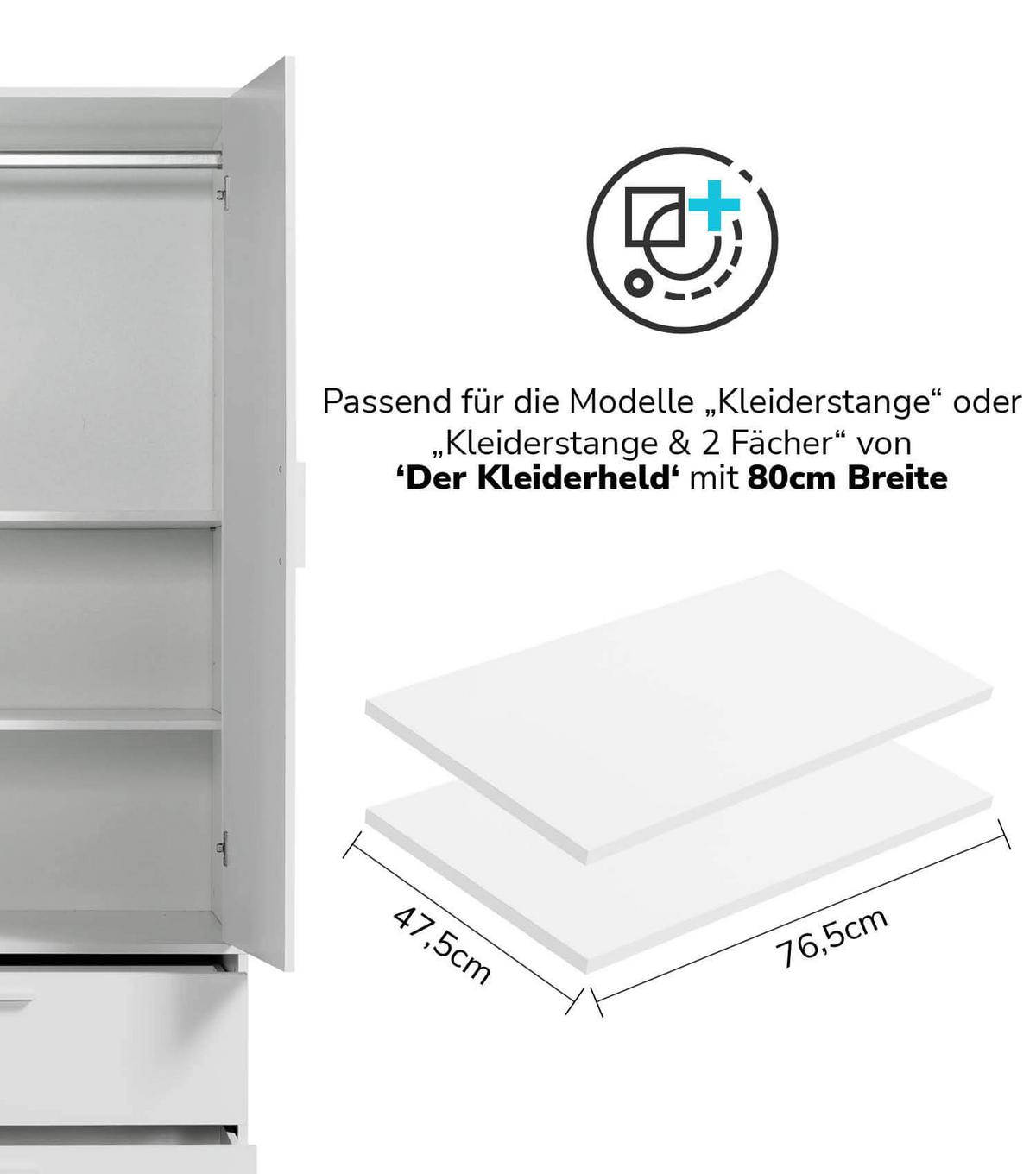 EINLEGEBÖDEN 2er-Set Der Aufteiler - Weiß, Holzwerkstoff (76.5/1.5/47.5cm) - Mokebo
