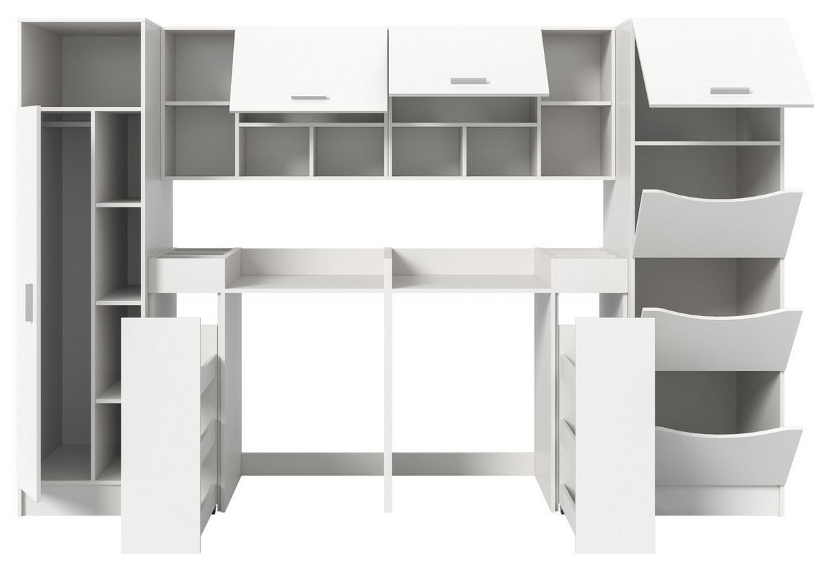 WASCHMASCHINENSCHRANK weiß Set 8-teilig 300 cm, Waschmaschinenumbau XXXL mit viel Stauraum - Silberfarben/Weiß, Glas/Holzwerkstoff (300/196/68cm) - Inn.Furn