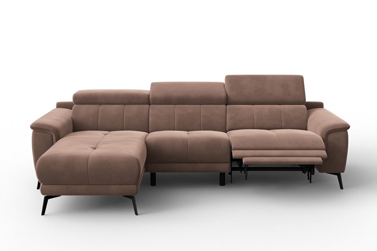 ECKSOFA FIERO 4-Sitzer LINKS, Brauner Veloursstoff - Schwarz/Braun, Holz/Textil (288/170cm) - Courtois Laville