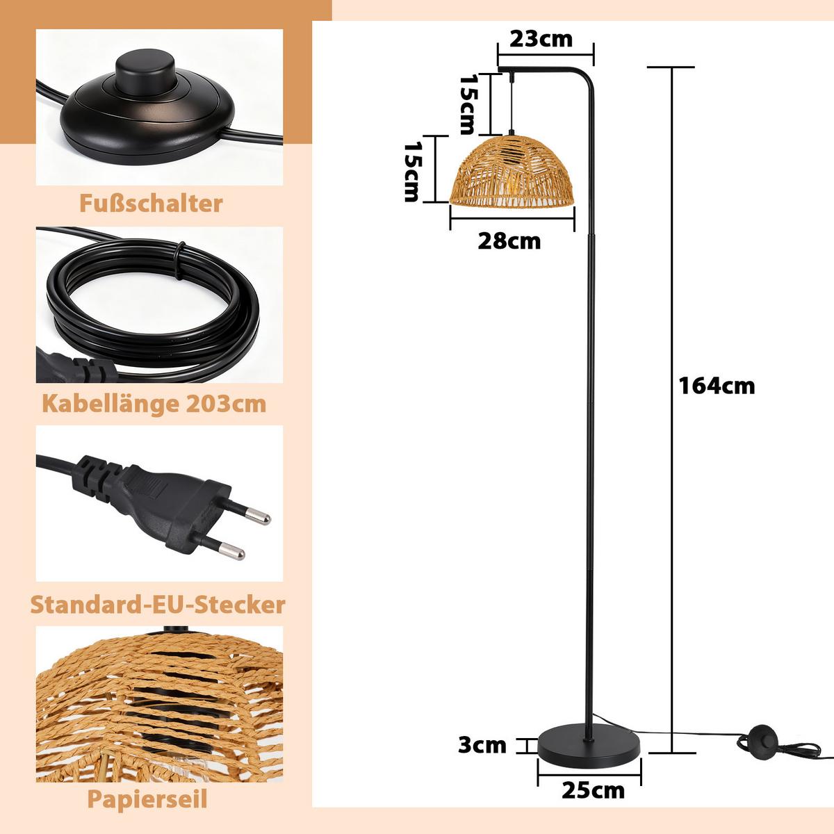STEHLAMPE Arwenor 28/15/164 cm - Schwarz, Textil/Metall (28/15/164cm) - ZMH