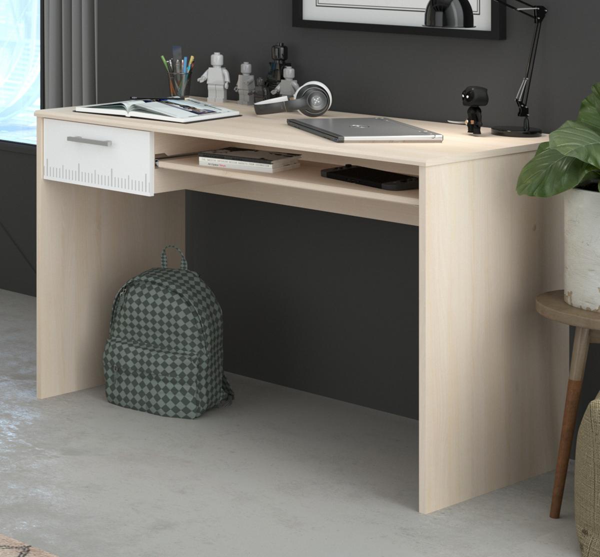 JUGENDZIMMER Set Kleiderschrank Kommode Schreibtisch Bett 140 cm - Silberfarben/Weiß, Holz/Holzwerkstoff (140/179/200cm) - Parisot Meuble