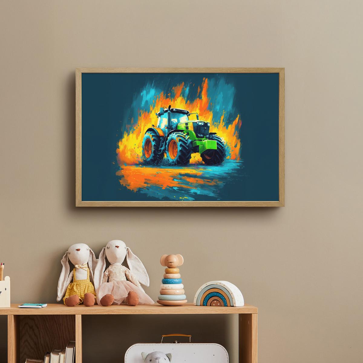 NACHTTISCHLAMPE MIT AKKU Abstrakt - Traktor - Grün 60x40 cm - Dunkelblau, Holzwerkstoff (8/60/40cm) - OnlyWow