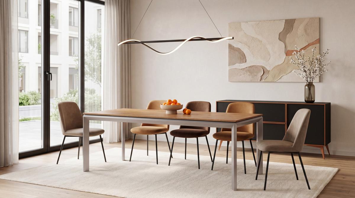 ESSTISCH Elan rechteckig ausziehbar verlängerbar mit Schwarzen Metallbeinen, Eiche Braun 160-250/90/76 cm - Kaschmir/Eiche Wotan, Holzwerkstoff/Metall (90/250/76cm) - WFL GROUP