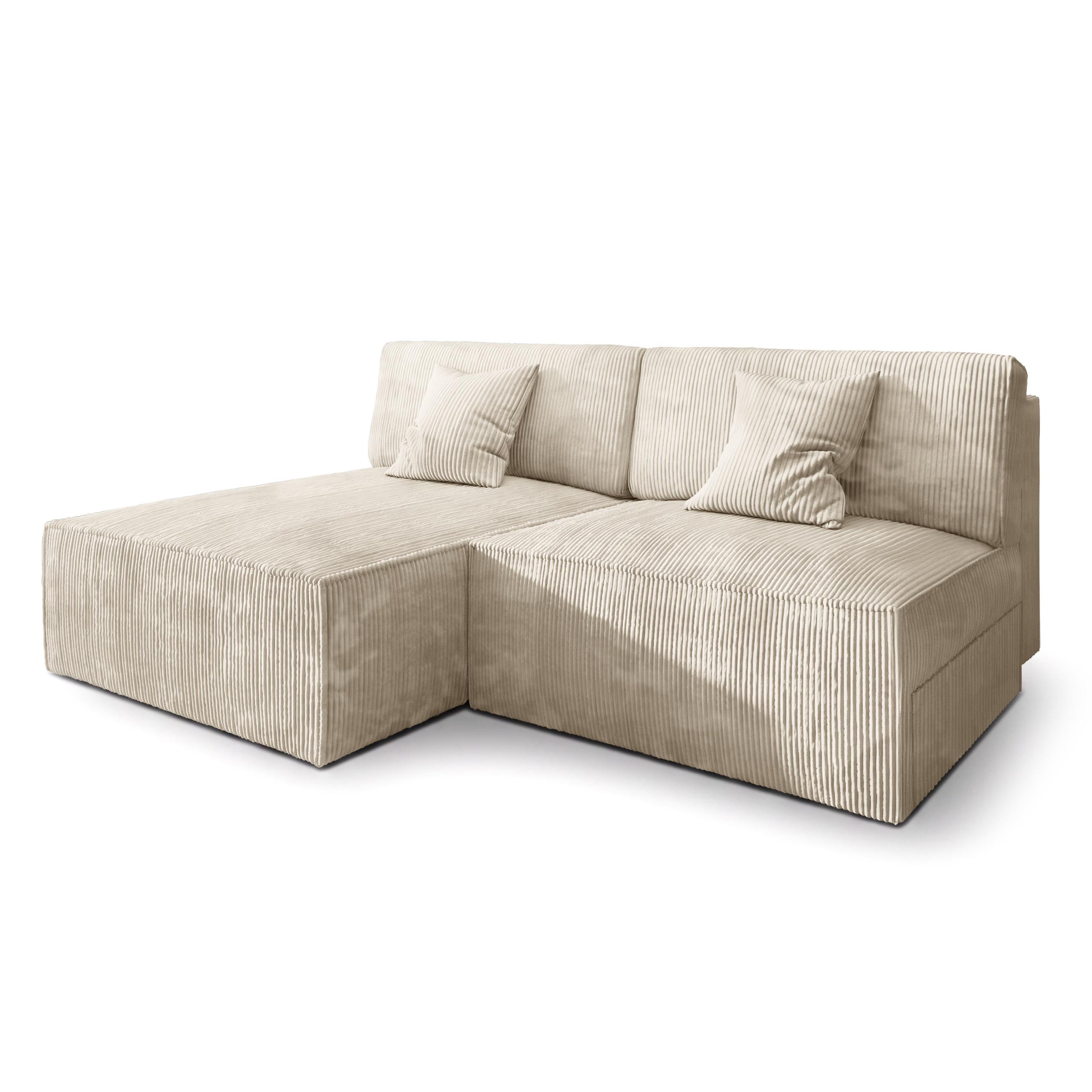 ECKSOFA FIORO P Creme Kordstoff mit Schlaffunktion - Creme/Grau, Holz/Kunststoff (204/148cm) - MASSENO