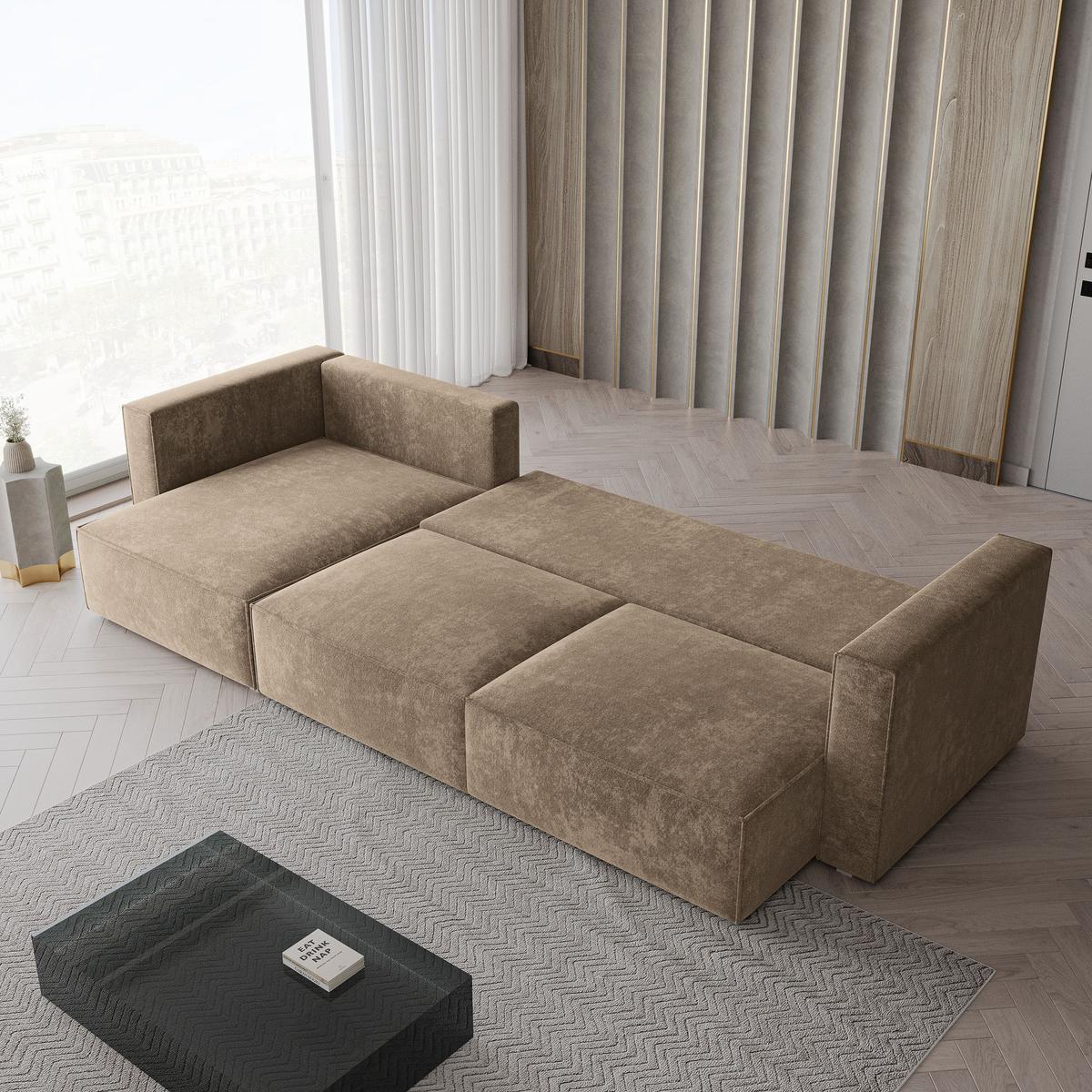 ECKSOFA TOLMO LM Beige Chenille mit Schlaffunktion - Beige, Holzwerkstoff/Textil (347/148cm) - MASSENO