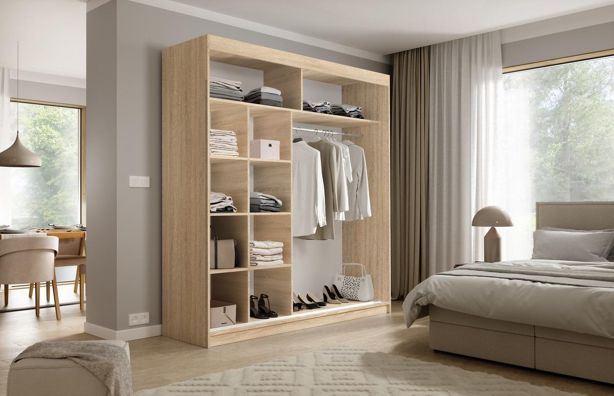 SCHWEBETÜRENSCHRANK VIVA 200/215,5/59cm 2-türig Sonoma Eiche - Sonoma Eiche, Holzwerkstoff (200/215.5/59cm) - MASSENO