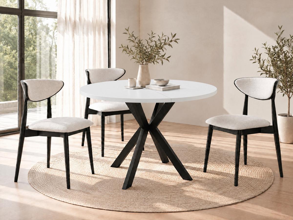 ESSTISCH Valeo runder ausziehbarer, Weiß 120-200/120/76 cm - Schwarz/Weiß, Holzwerkstoff/Metall (120/200/76cm) - WFL GROUP