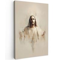 LEINWANDBILD Porträt - Abstrakt - Jesus - Beige Wanddeko Schlafzimmer 60x90 cm - Beige, Textil (60/90cm) - MuchoWow